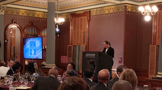 Image of Lt. Governor Kounalakis speaking at the Crocker Art Museum