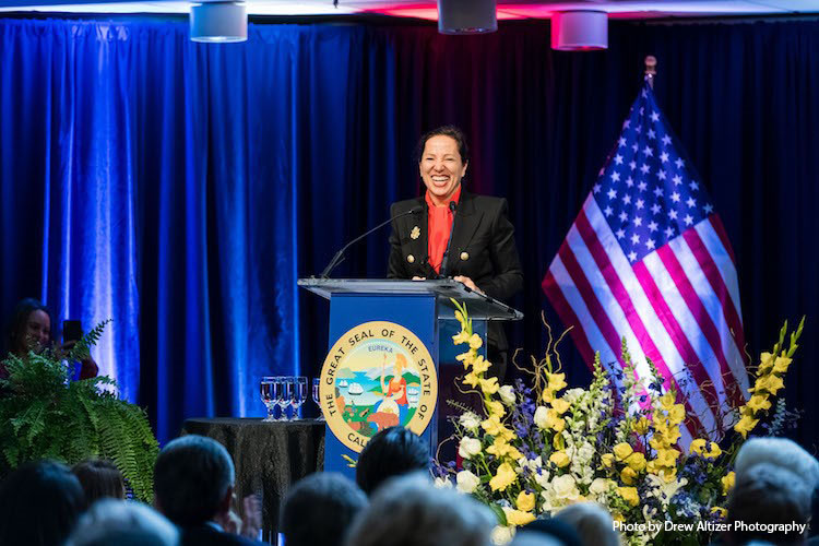 Image of Lt. Governor Kounalakis speaking at her inauguration