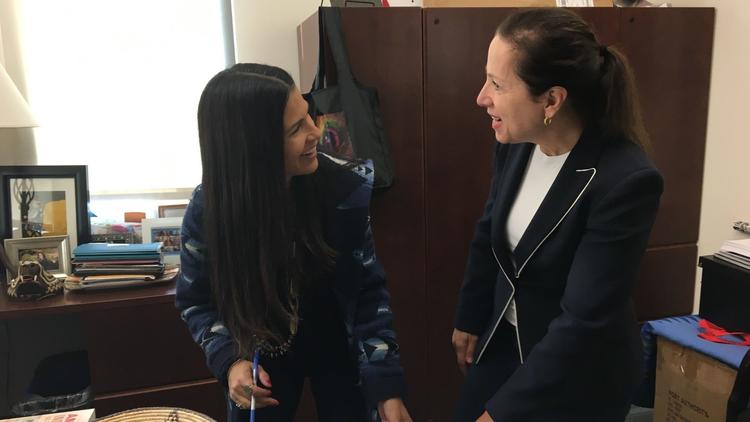 Image of Lt. Governor Kounalakis and American Indian Studies Professor Joely Proudfit