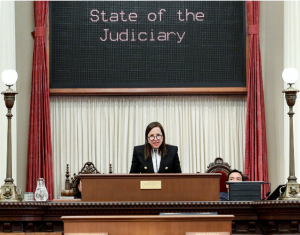 Image of Lt. Governor Kounalakis speaking at the State of Judiciary