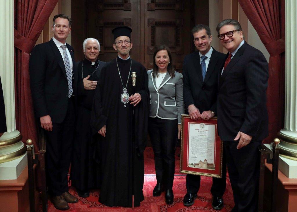Image of Senator Andreas Borgeas, Father James Retalas, His Eminence Metropolitan Gerasimos, Lt. Governor Eleni Kounalakis, Consul General Antonios Sgouropoulos, Senator Robert Hertzberg