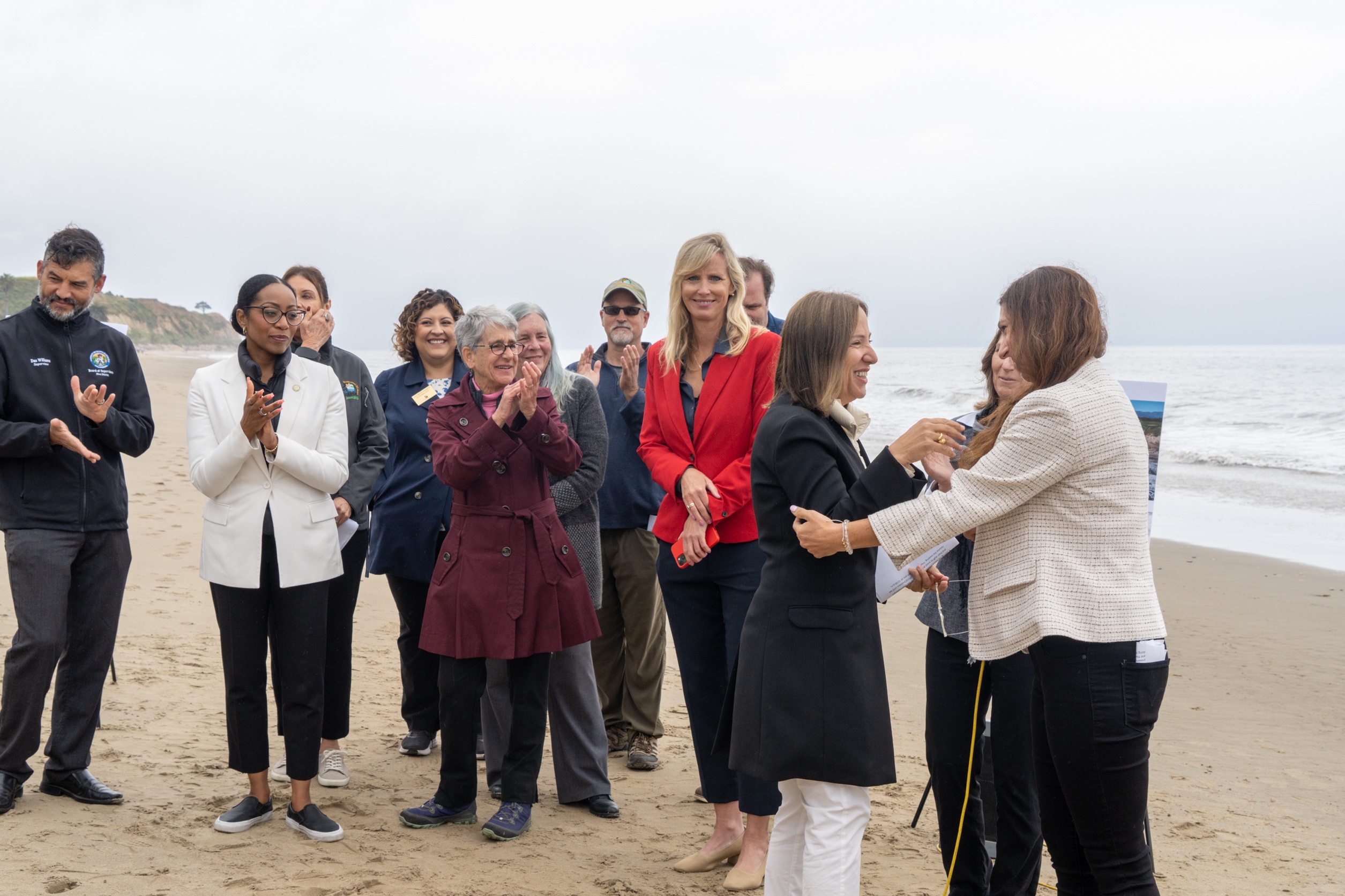 Image of Lt. Governor on Haskells Beach in Goleta for a Press Conference