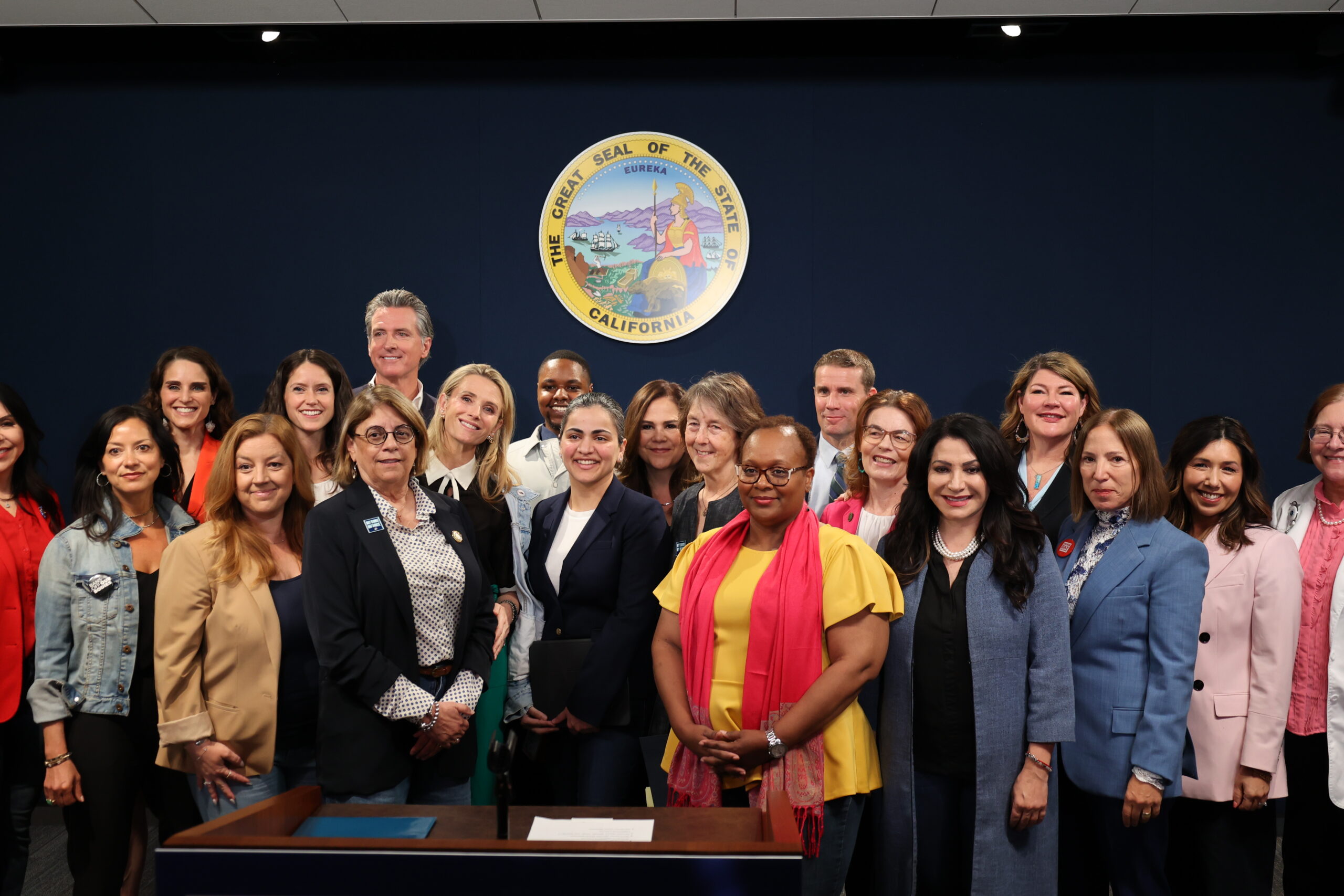 Image of Lieutenant Governor Kounalakis, Governor Gavin Newsom and the Legislative Women’s Caucus at a press conference