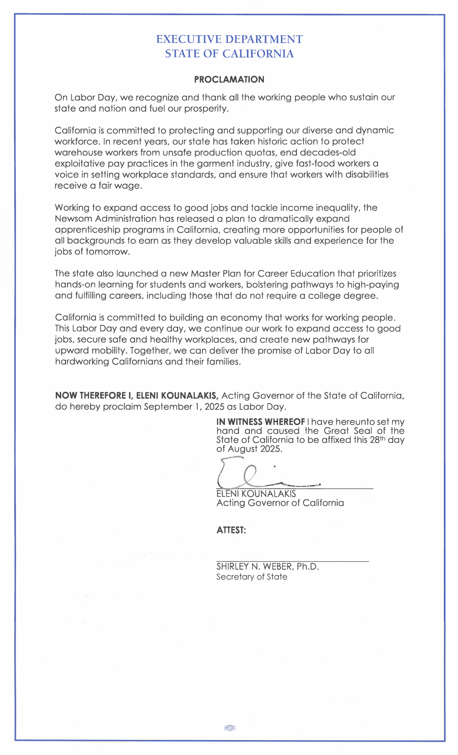 Image of Labor Day Proclamation