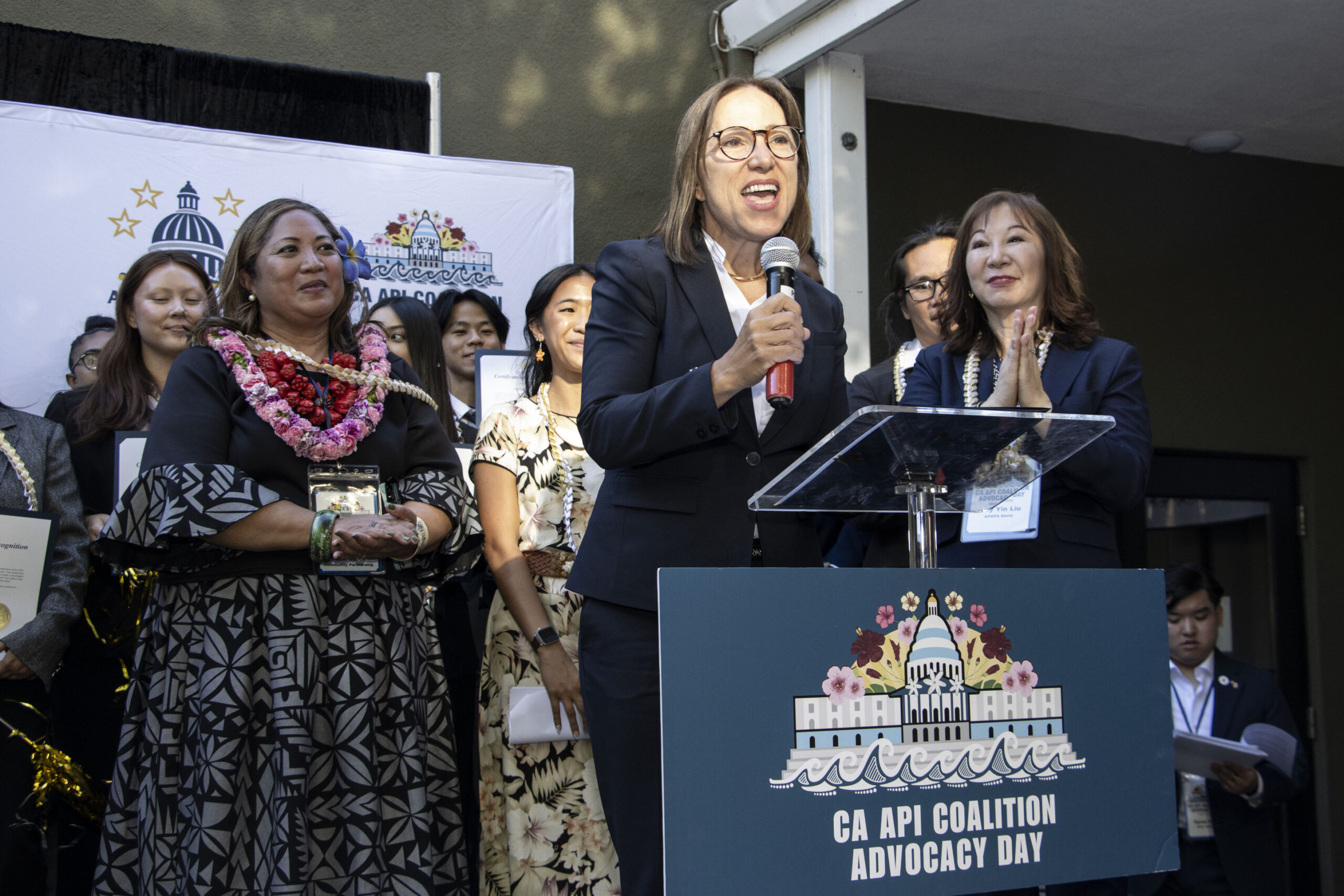 Image of Lt. Gov. Kounalakis at the podium at the CA API Coalition Advocacy Day event