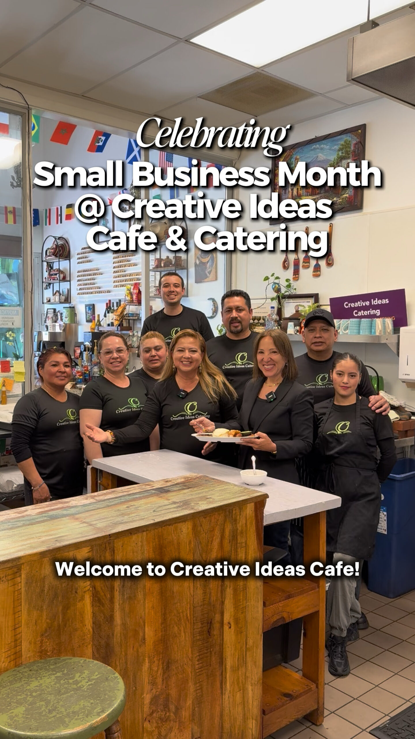 Image of Lt. Gov. Kounalakis with owner and staff of Creative Ideas Cafe and Catering in San Francisco, CA.