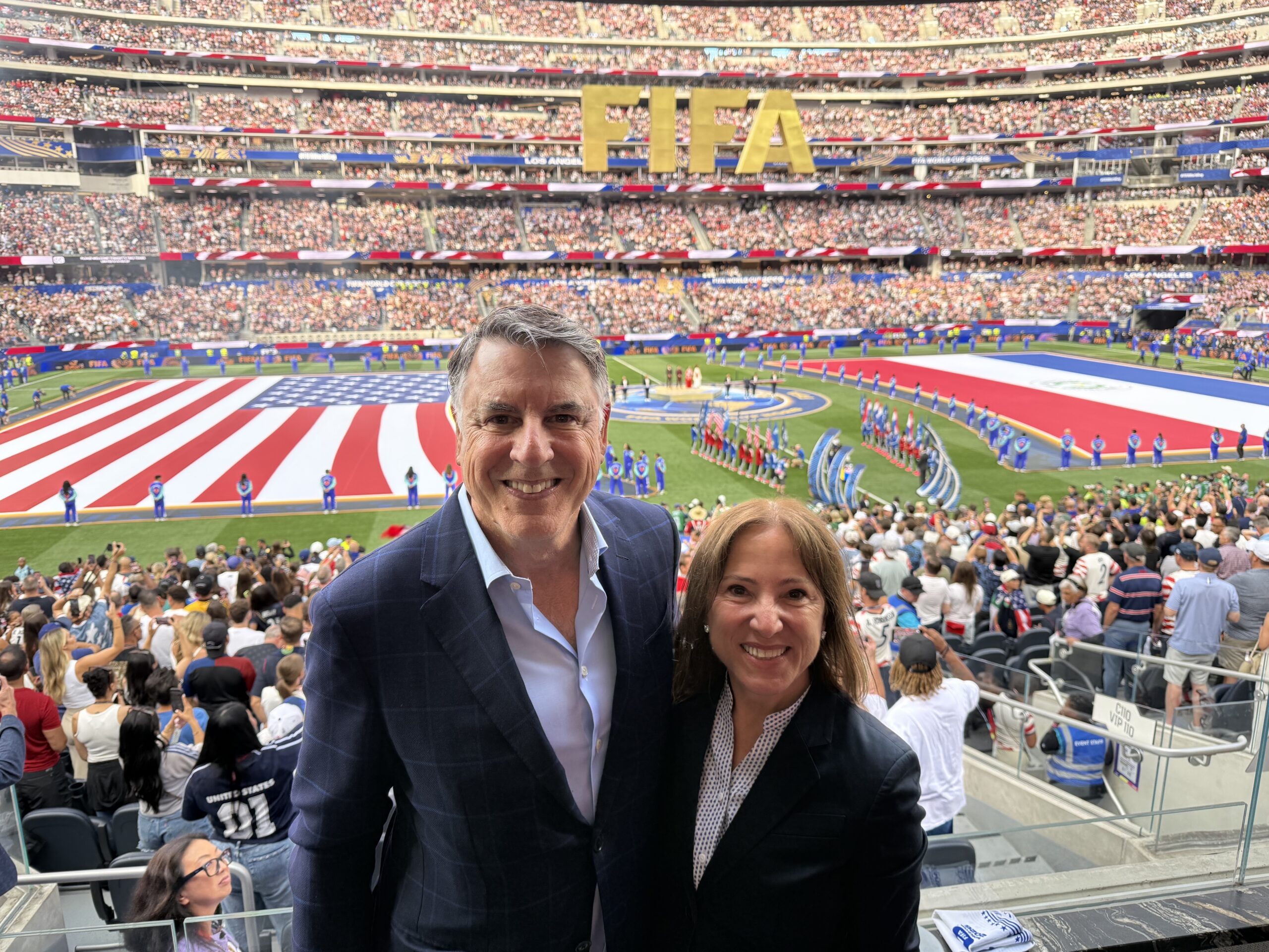 Lt. Gov. Kounalakis with her husband, Dr. Markos Kounalakis at the USA vs. Paraguay World Cup Game